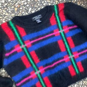 Vintage 80s 90s fuzzy mohair plaid Shorty cropped sweater sz M